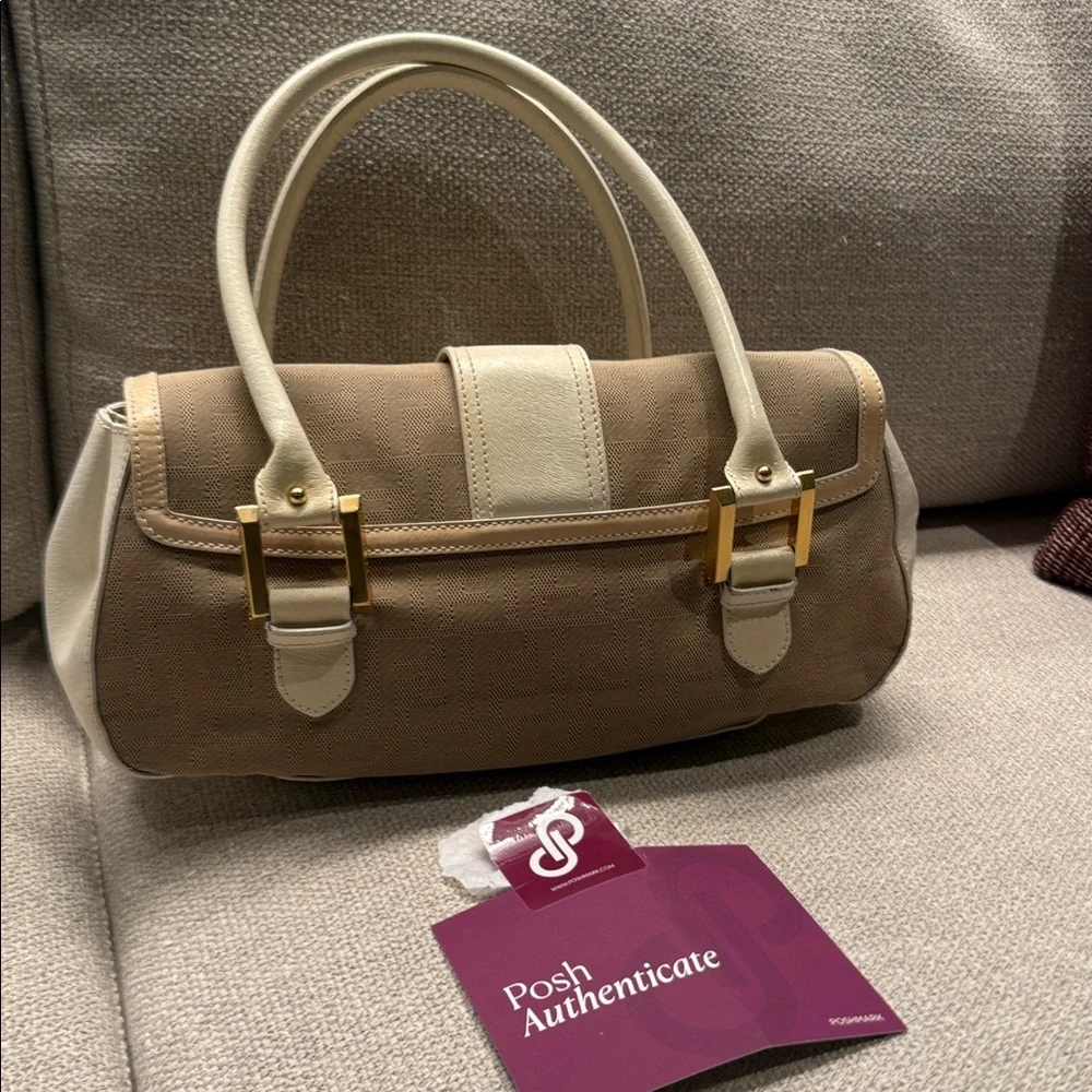 Auth Fendi Zucca Brown Monogram Shadow Shoulder Bag beige and white